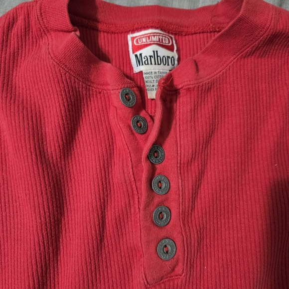 Marlboro Thermal Henley Shirt Mens Large Heavyweight 90s Metal Button Waffle VTG - Picture 2 of 5